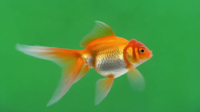 Fish greenscreen swimming goldfish isolated on chroma key background