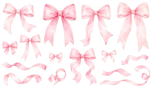 Set of beautiful hand painted soft pink watercolor silk bows.