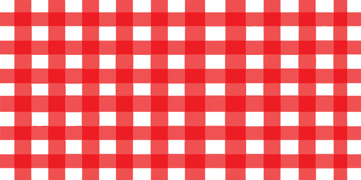 Red and white checkered fabric pattern for picnic tablecloth