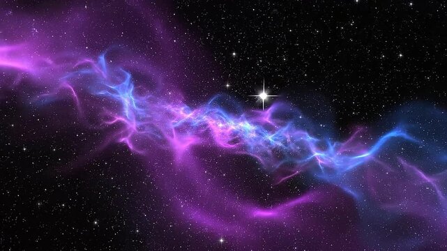 Vibrant purple and blue nebula in deep space with stars and stardust, cosmic background