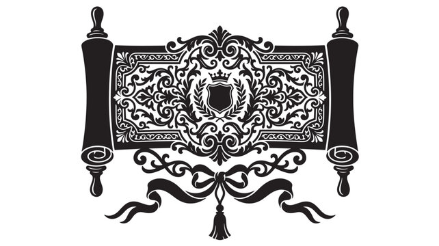 Torah Scroll with Intricate Black and White Designs and Decorative Elements Featuring Design, Pattern, Religious with Jewish