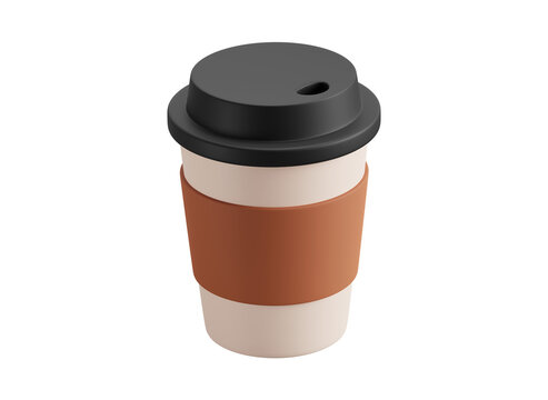 Disposable coffee cup with lid 3d icon. Isolated 3D object.