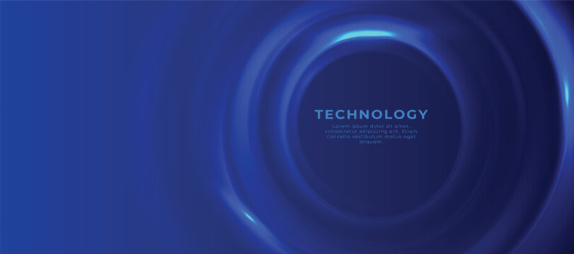 Abstract blue concentric circles with technology text and lorem ipsum placeholder.