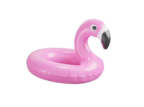 Summer recreation and pool party 3d icon. Flamingo inflatable float. Isolated 3D object