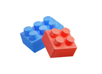 Fototapeta premium Creative construction and building toys 3d icon. Interlocking toy bricks. Isolated 3D object