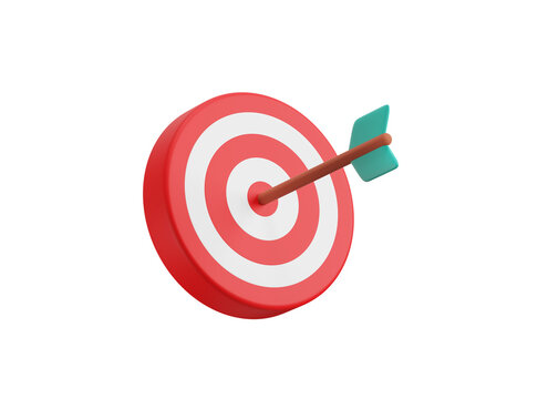 Business goals and target achievement 3d icon. Red target with arrow. Isolated 3D object