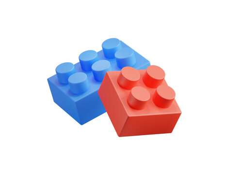 Creative construction and building toys 3d icon. Interlocking toy bricks. Isolated 3D object