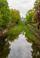 Fototapeta premium Merrimack Canal in Lowell, Massachusetts, part of the historic downtown waterway system
