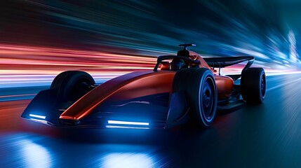 Naklejka premium Red formula racing car speeding on futuristic track