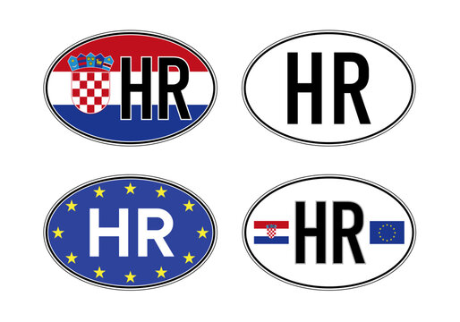 Croatia, oval international vehicle registration code license plate sticker, vector illustration
