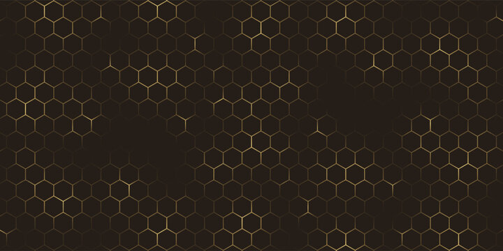 Hexagon technology black and gold colored honeycomb abstract background. Eps10
