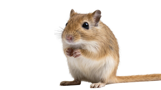 Isolated full length shot of a cute golden brown gerbil standing with paws together