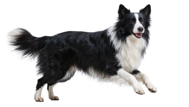 Isolated Border Collie running and playing with a happy expression, a lively purebred pet