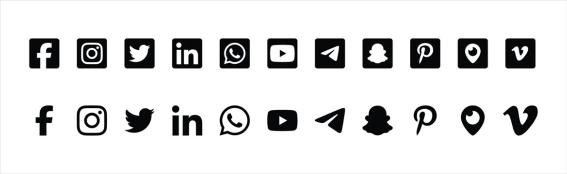 Social Media Icons Vector Set Flat Design Two Rows
