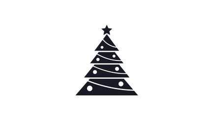 Fototapeta premium Minimalist black silhouette of a decorated Christmas tree is topped with a star and features simple circular ornaments.