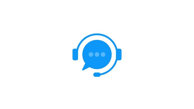 Blue helpdesk assistant headset chat icon light background. 4k motion video with 25fps
