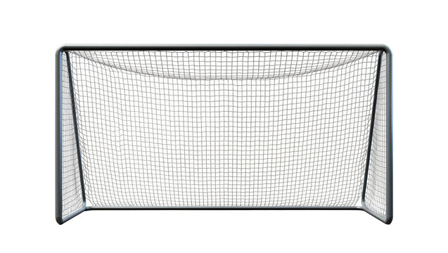 Isolated modern football goal with a sturdy metal frame and black net for athletic sports equipment