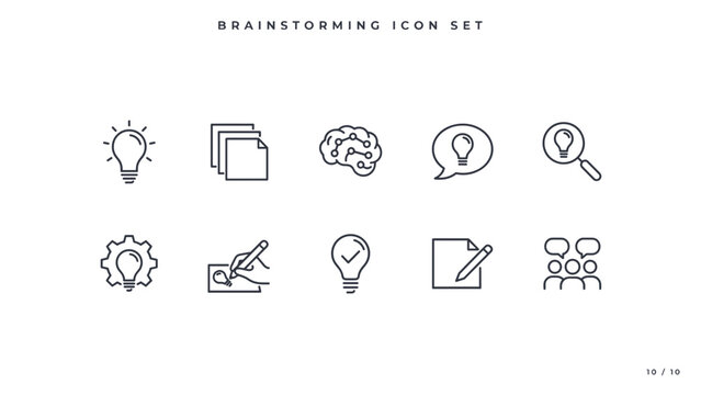 Creative idea generation and brainstorming icon collection &ndash; Perfect for design sprints, design thinking workshops, or content creator kits.