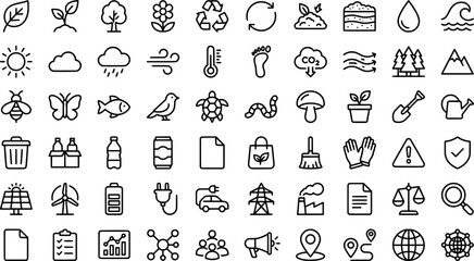 Naklejka premium Set of environmental and nature line icons, vector illustration transparent background