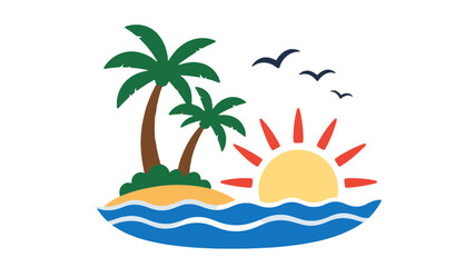 Obraz premium Tropical island sunrise with palm trees and ocean waves icon