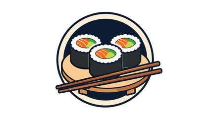 Sushi rolls with chopsticks on plate circular badge © icon_art