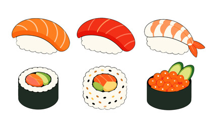Set of sushi and maki pieces in cartoon vector style © icon_art