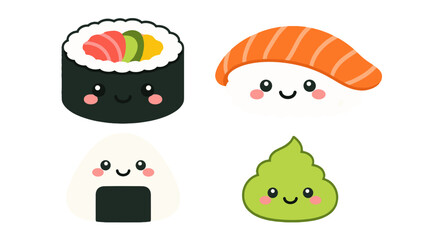 Cute kawaii sushi and rice ball cartoon set © icon_art