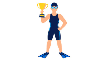 Female swimmer holding trophy in flat vector style © icon_art
