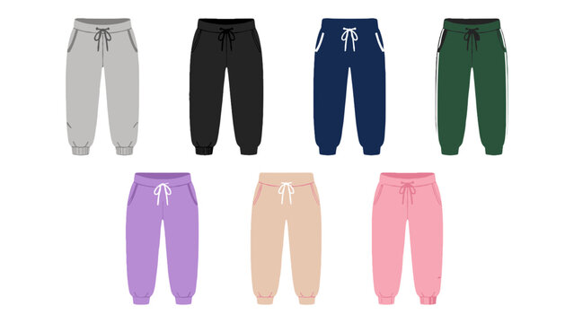 Set of jogger sweatpants in multiple colors vector illustration