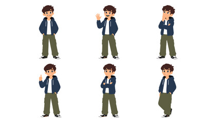 Cartoon teenage boy in casual outfit with different poses © icon_art