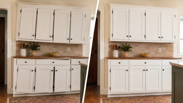 Loose kitchen cabinets and straight aligned fronts on one wall