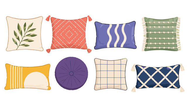 Decorative cushion set with assorted pillow shapes and patterns