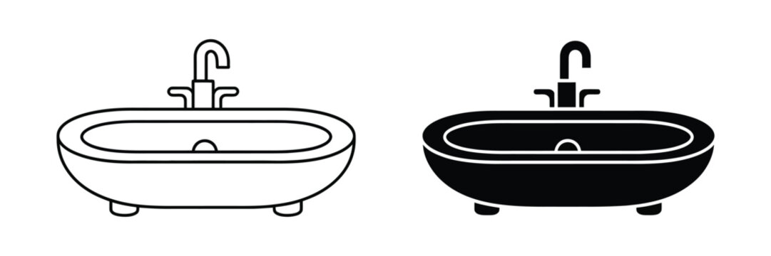 Bathtub icon set vector illustration featuring plumbing fixture symbols, isolated on transparent background for bathroom, sanitary ware, home interior, renovation, hygiene, spa, and hotel design conce