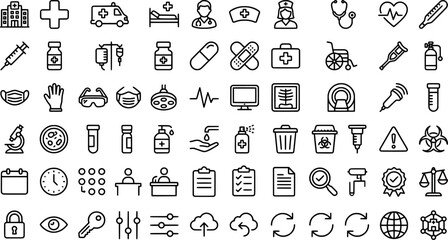 Comprehensive medical and healthcare line icon set for clinical and hospital use transparent background © Arko