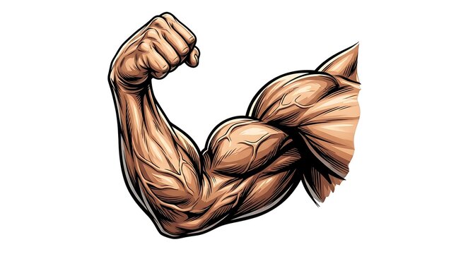 Muscular arm flexing with bulging biceps in dynamic pose
