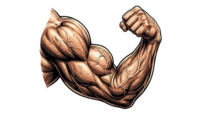 Muscular arm flexing with bulging biceps in strong pose