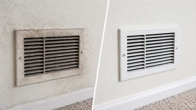 Dusty wall air vent and clean vent after maintenance