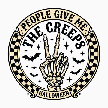 Halloween tshirt vector creepy skeleton hand design with bats spooky graphic for apparel