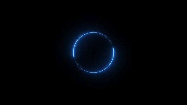 Round circle picture frame with two tone neon color shade motion graphic on isolated black background. Blue and pink light moving for overlay element. 4K footage video effect seamless loop.