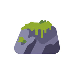 Mossy stone with angular faceted surface, layered dark rock planes, green growth, and low boulder shape, natural jungle element for forest and geology design, colorful illustration © point of BORT