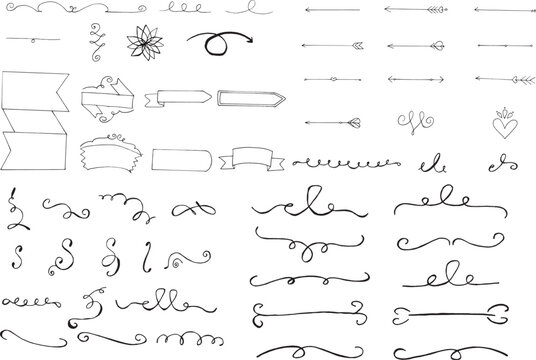 Hand drawn banners dividers and arrows collection.