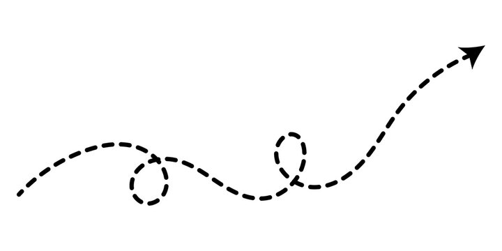 Black dashed line with an arrow pointing forward in a curvy path
