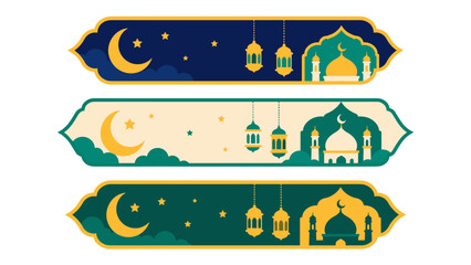Islamic greeting banner set with crescent moon and mosque © icon_art