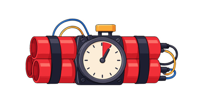 Cartoon dynamite bundle with timer detonator icon