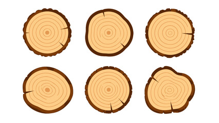 Cartoon tree trunk rings and wood slice icon set © icon_art