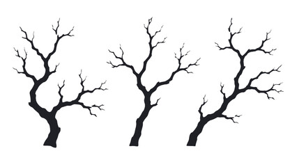 Fototapeta premium Set of bare tree branch silhouettes isolated on white