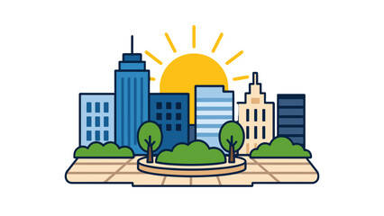 Urban city square skyline with sunrise vector illustration © icon_art