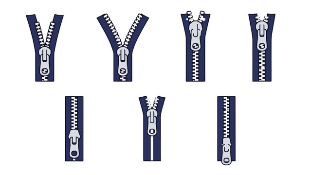 Set of zipper fastener icons in open and closed positions