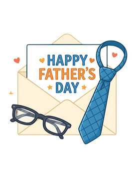 Happy Fathers Day card with tie glasses and envelope