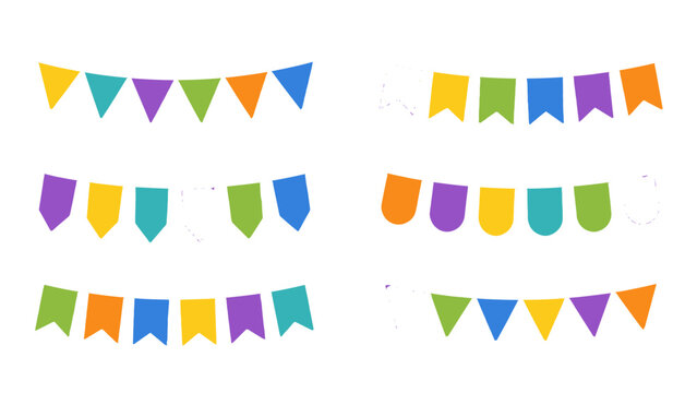 Colorful flag garland set with festive hanging bunting